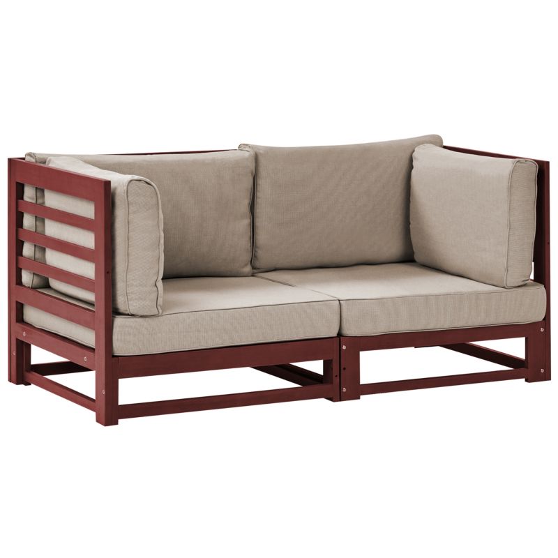 Sofa ogrodowa dla 2 osób Trani Modułowy Drewno akacjowe Bordowy 1 szt.