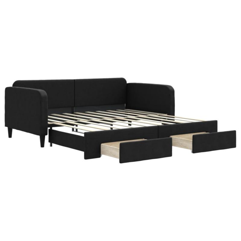 Sofa rozkładana WaszeMeble 90x190 cm Czarny tkanina z szufladami WM-3196864 1 szt.