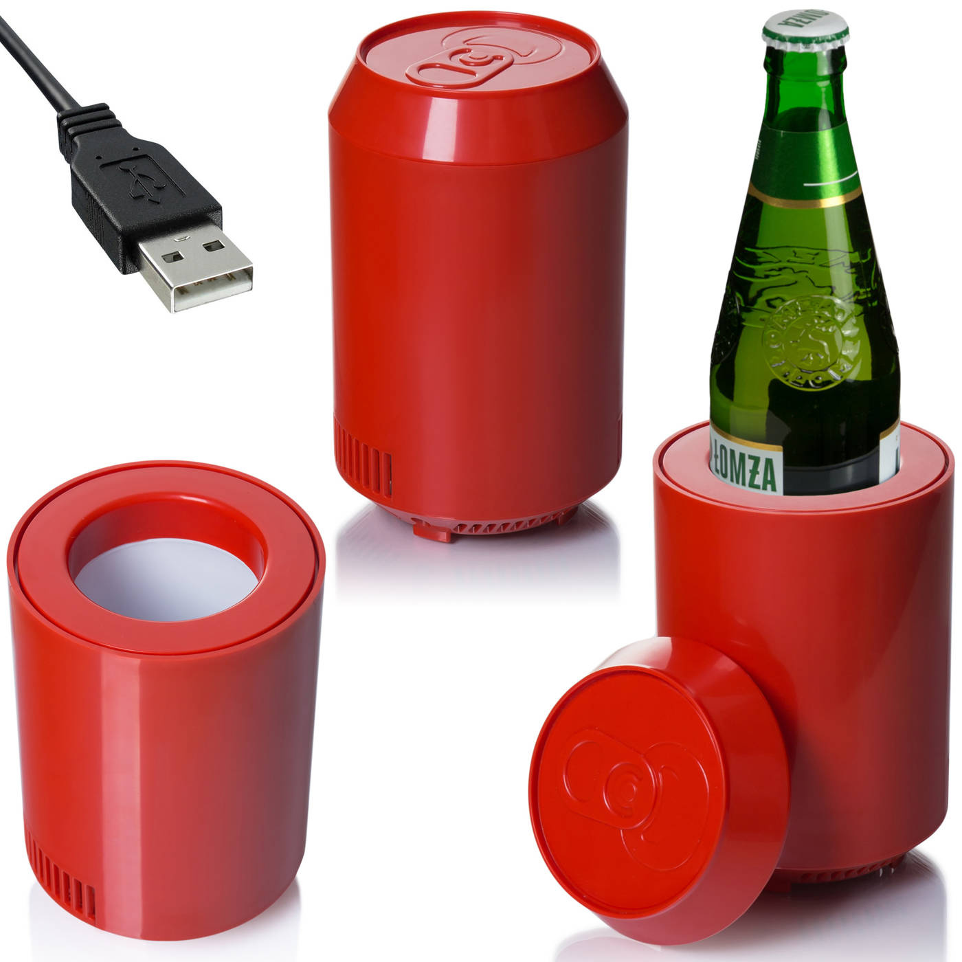 Lodówka do komputera na butelkę puszkę na USB IBS-05L Czerwona