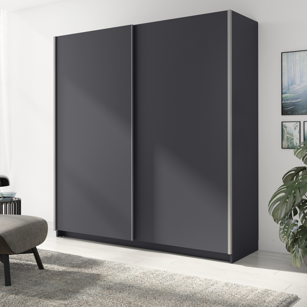 Szafa przesuwna 150 cm do sypialni GRANDI szary grafit