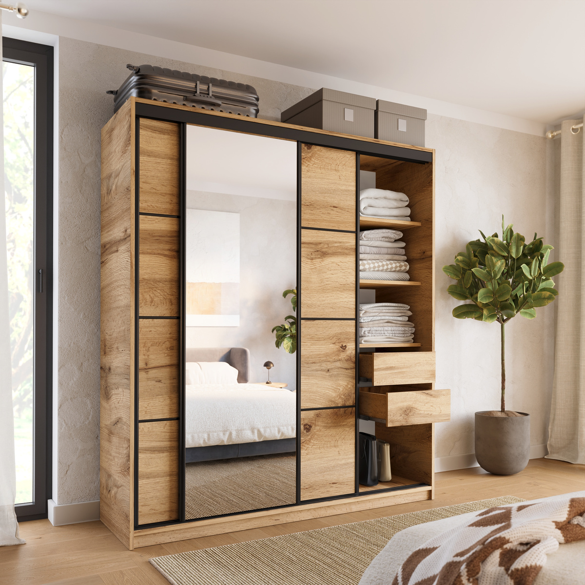 Szafa przesuwna z lustrem dąb wotan LOFT