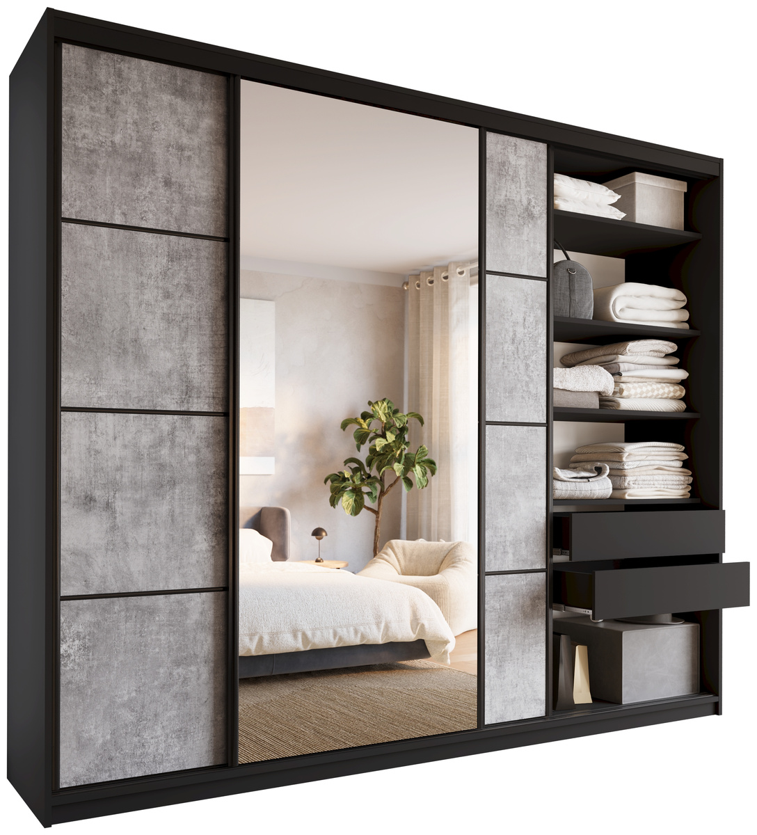 Pojemna garderoba szafa przesuwna z lustrem 280 cm LOFT MAX