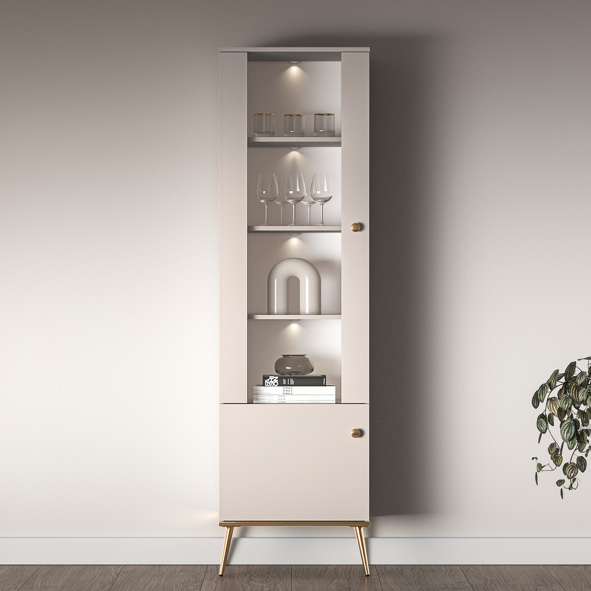 Witryna 55 cm do salonu SELGIN kaszmir cichy domyk metalowe uchwyty