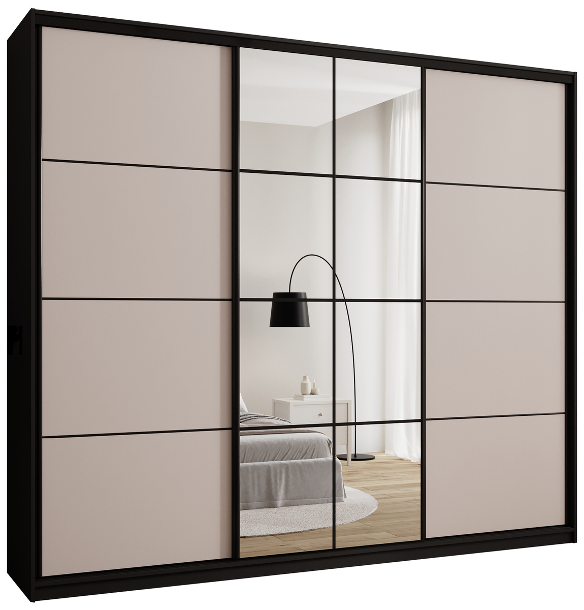 Beżowa szafa przesuwna z lustrem 280 cm do sypialni EDGE MAX