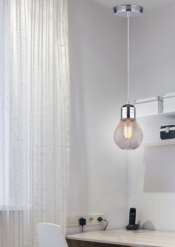 Srebrna lampa wisząca sufitowa z regulacją wysokości GLIVA metal