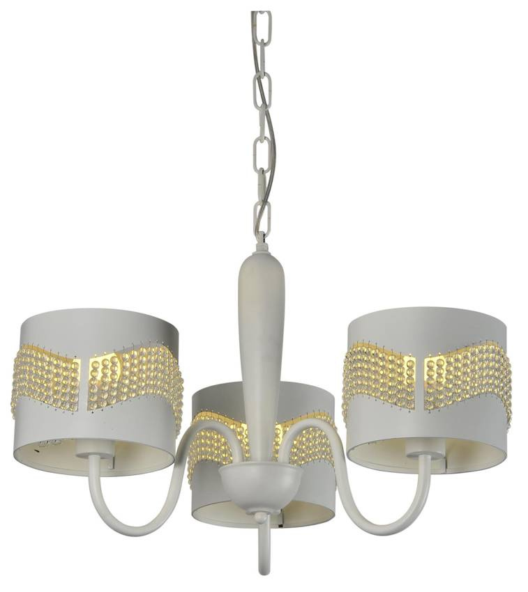 Biała lampa wisząca sufitowa z koralikami do salonu ANTONIO metal