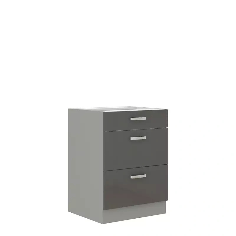 Pojemna szafka kuchenna z szufladami szary połysk 60 cm SILVER