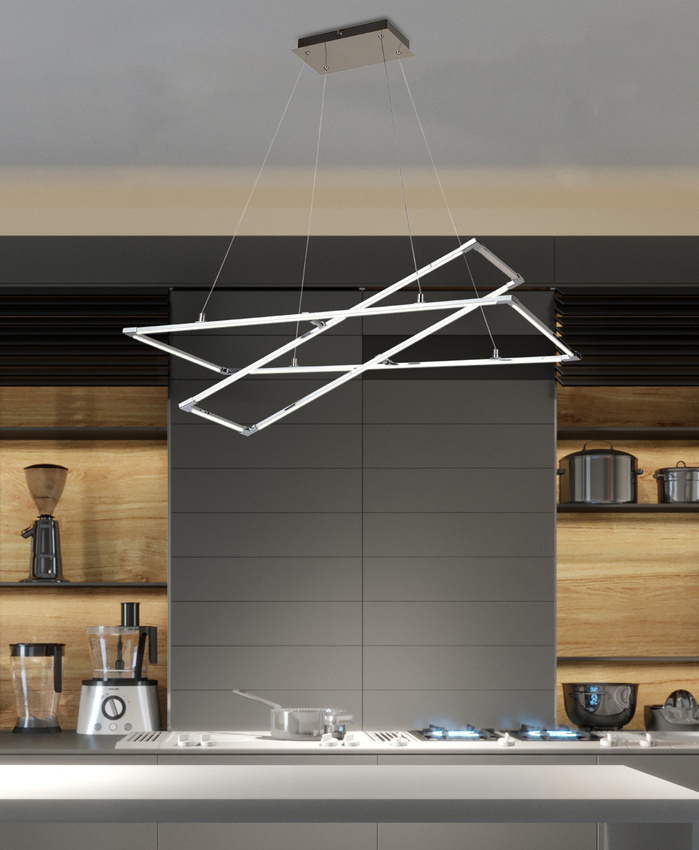 Srebrna lampa wisząca sufitowa LED do salonu KSEROS chromowa 4000K