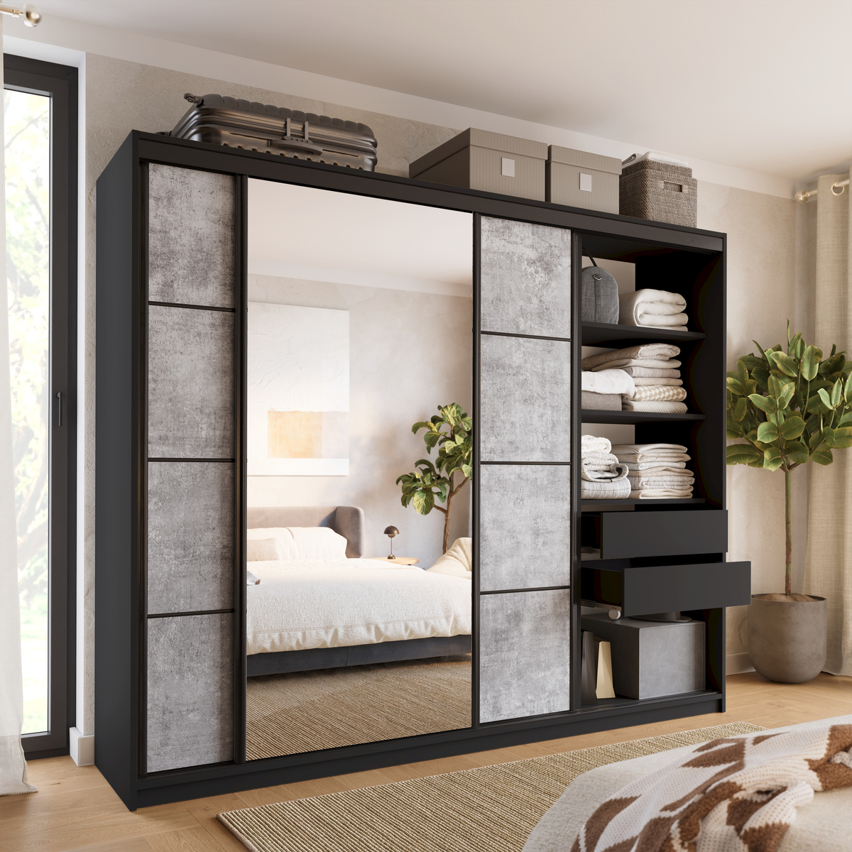 Duża szafa przesuwna do sypialni 250 cm LOFT lustro