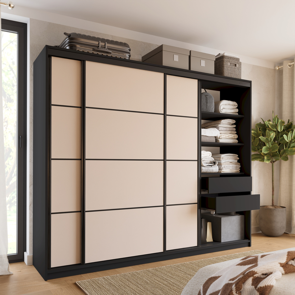 Szafa przesuwna do sypialni 250 cm beż piaskowy LOFT