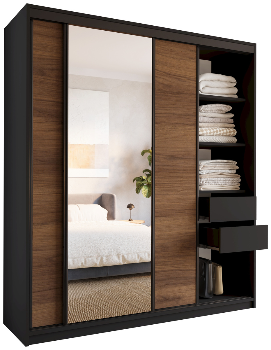 Szafa przesuwna z lustrem 180 cm do sypialni LOFT orzech