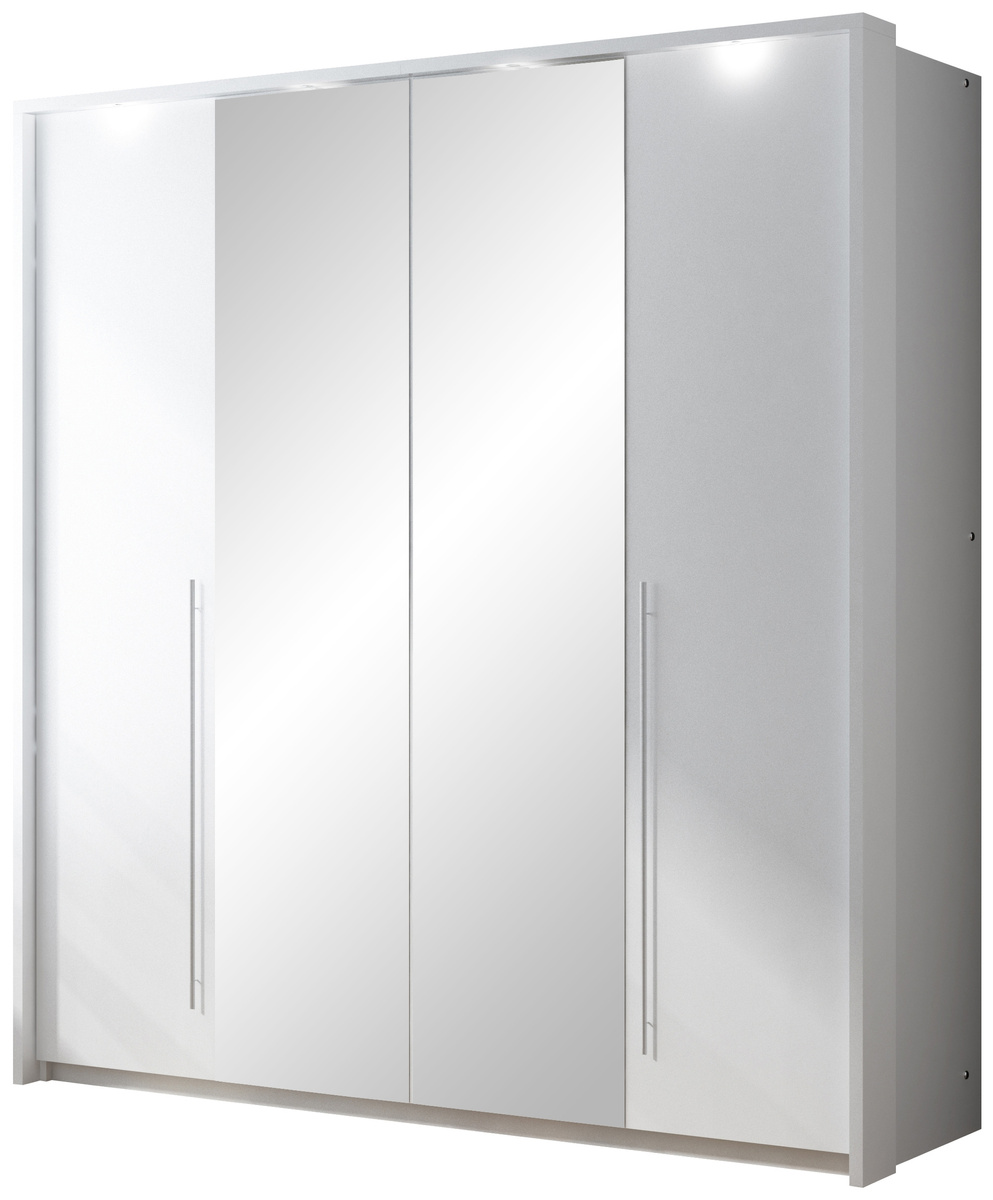 Nowoczesna biała szafa z lustrem 210 cm do sypialni BRAND