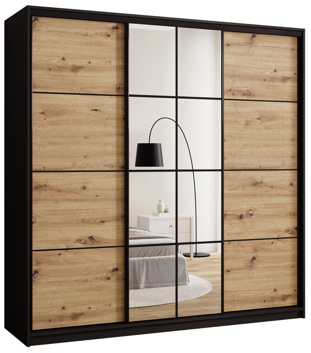 Loftowa szafa przesuwna z lustrem 200 cm z drążkami i półkami EDGE
