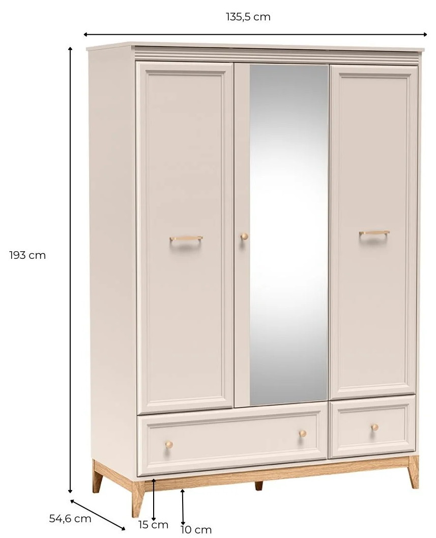 Szafa do sypialni z lustrem 135 cm WESTO kaszmir