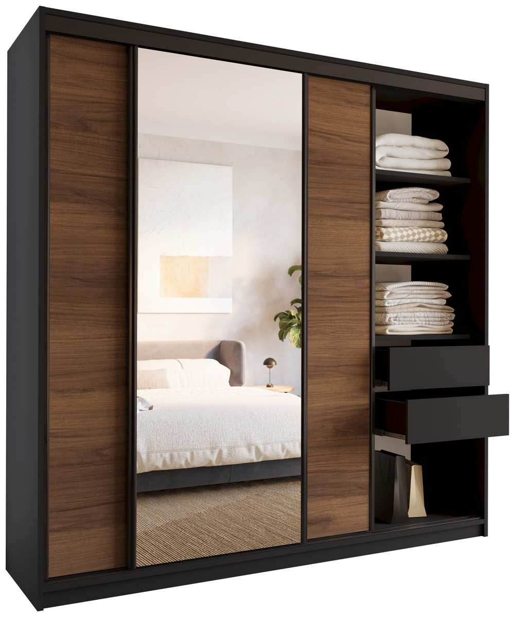 Szafa przesuwna z lustrem 200 cm do sypialni LOFT orzech