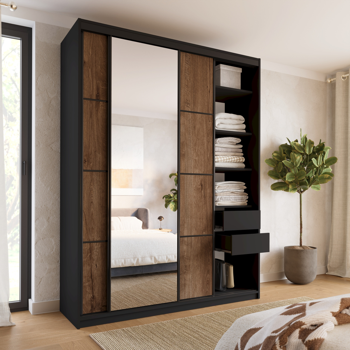 Wysoka szafa przesuwna z lustrem do sypialni 180 cm LOFT MAX
