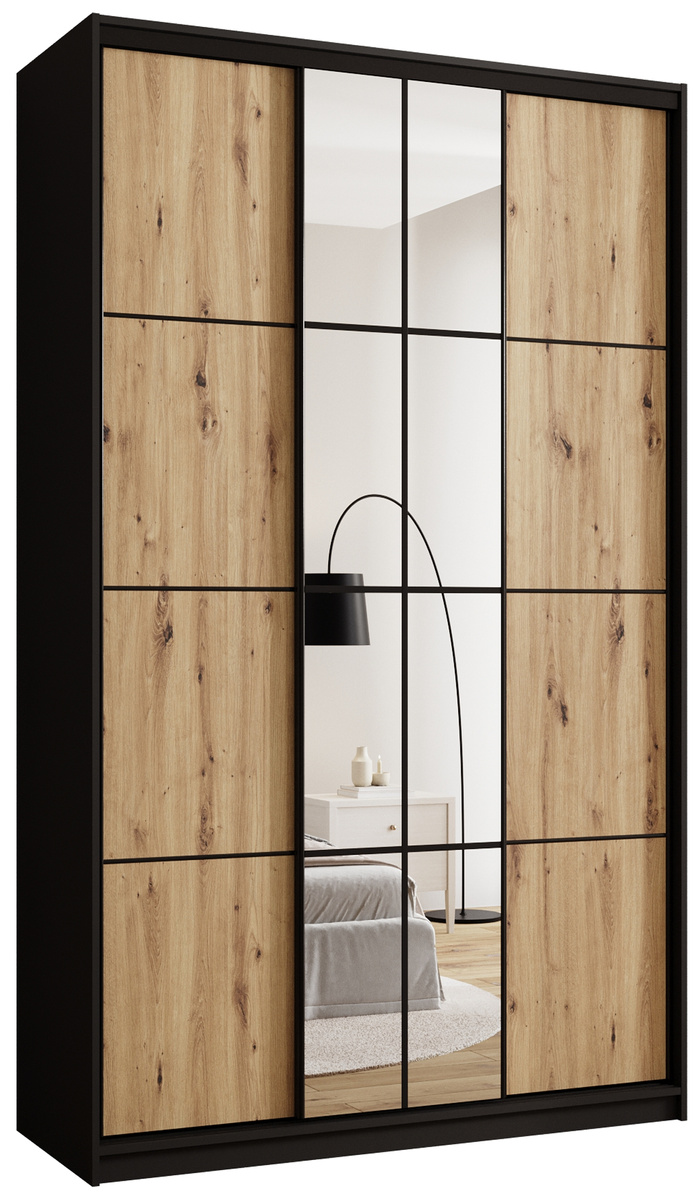 Loftowa szafa przesuwna 150 cm z lustrem i półkami EDGE MAX