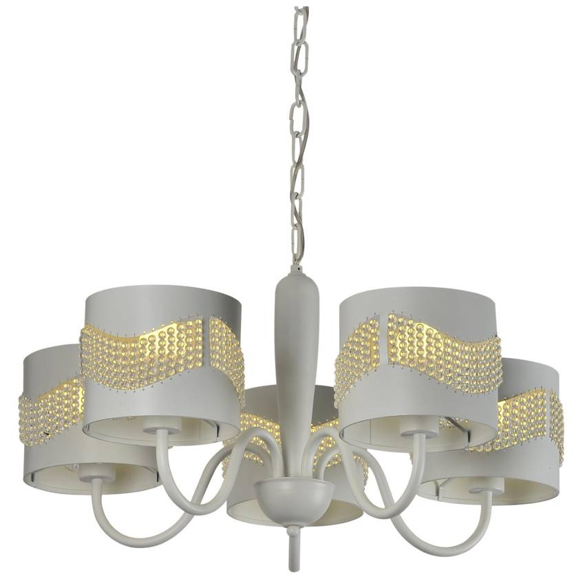 Biały żyrandol lampa wisząca z koralikami do salonu ANTONIO 5-płomienna