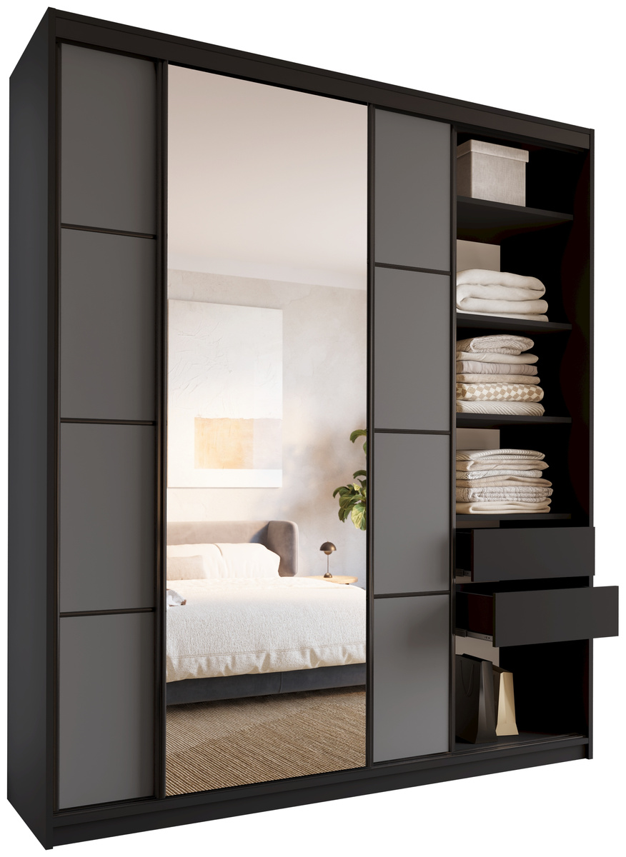 Szafa przesuwna z lustrem do sypialni 200 cm LOFT MAX grafit