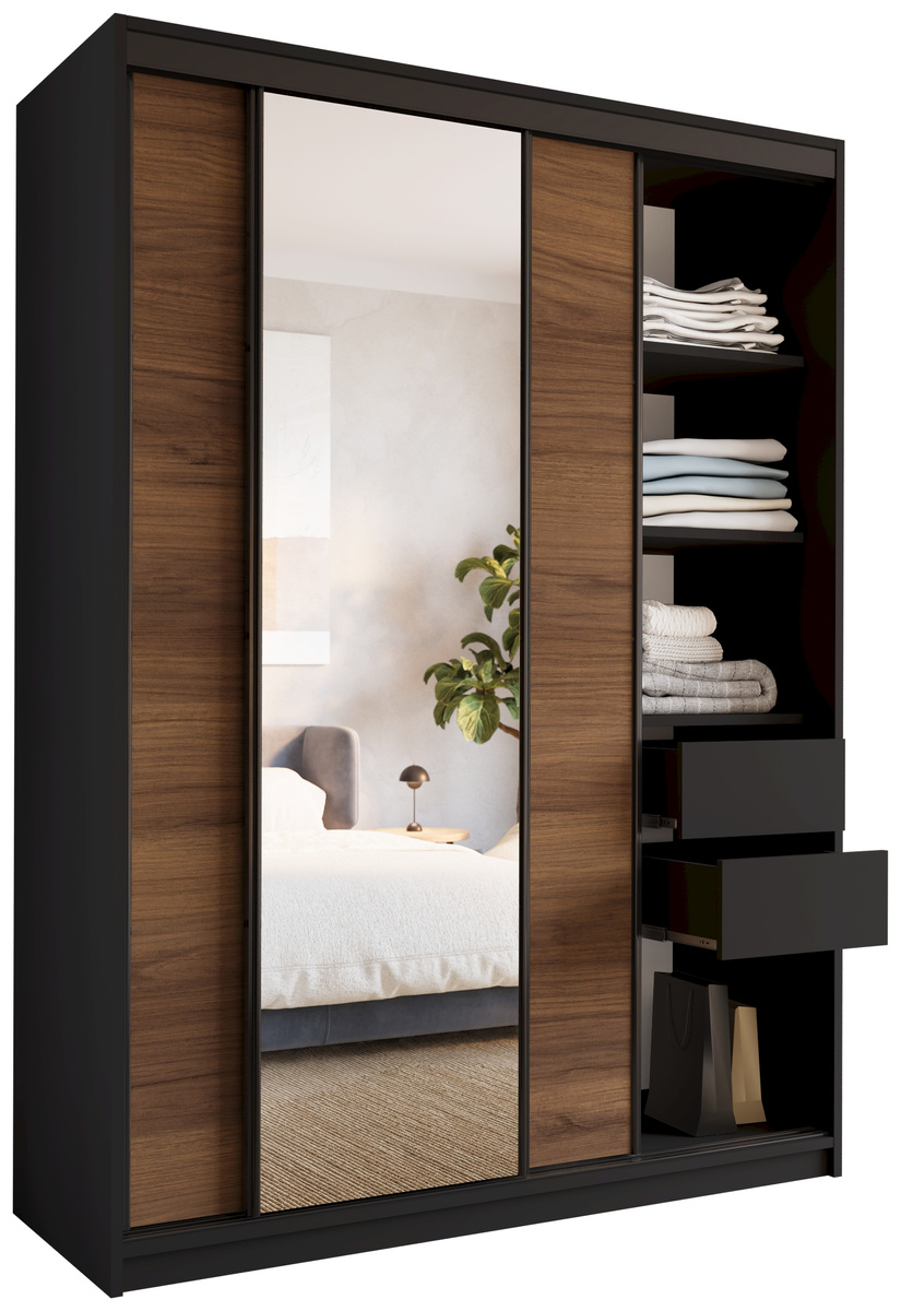 Szafa przesuwna z lustrem 150 cm do sypialni LOFT orzech