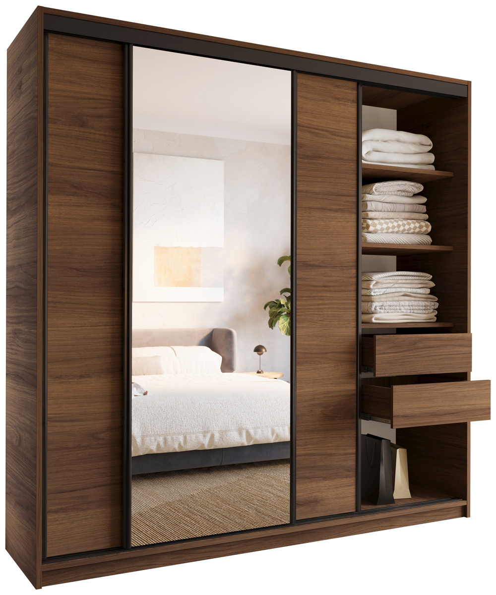 Szafa przesuwna z lustrem 200 cm do sypialni LOFT orzech