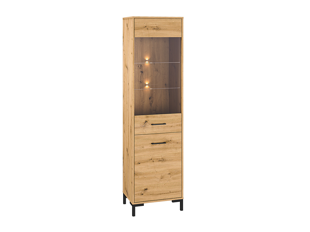 Wysoka witryna do salonu 200 cm NEVIO dąb artisan