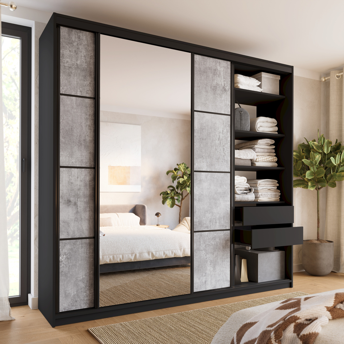 Duża szafa przesuwna z lustrem 250 cm do sypialni LOFT MAX