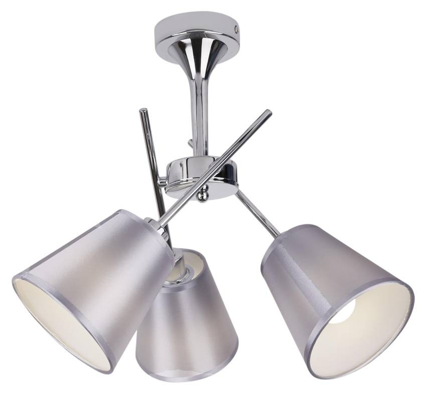 Srebrna lampa wisząca sufitowa z abażurem z tkaniny do salonu