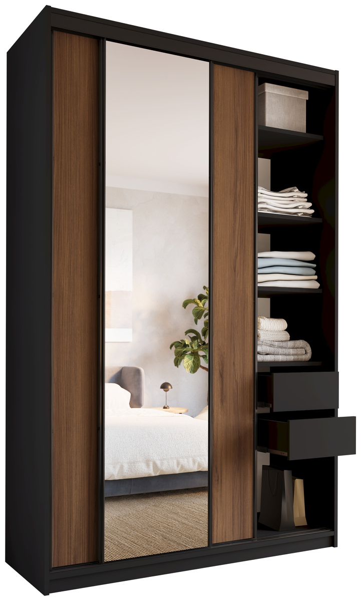 Wysoka szafa przesuwna z lustrem 150 cm do sypialni LOFT MAX orzech