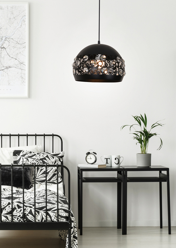 Czarna lampa wisząca sufitowa regulowana do salonu JOLINA metal