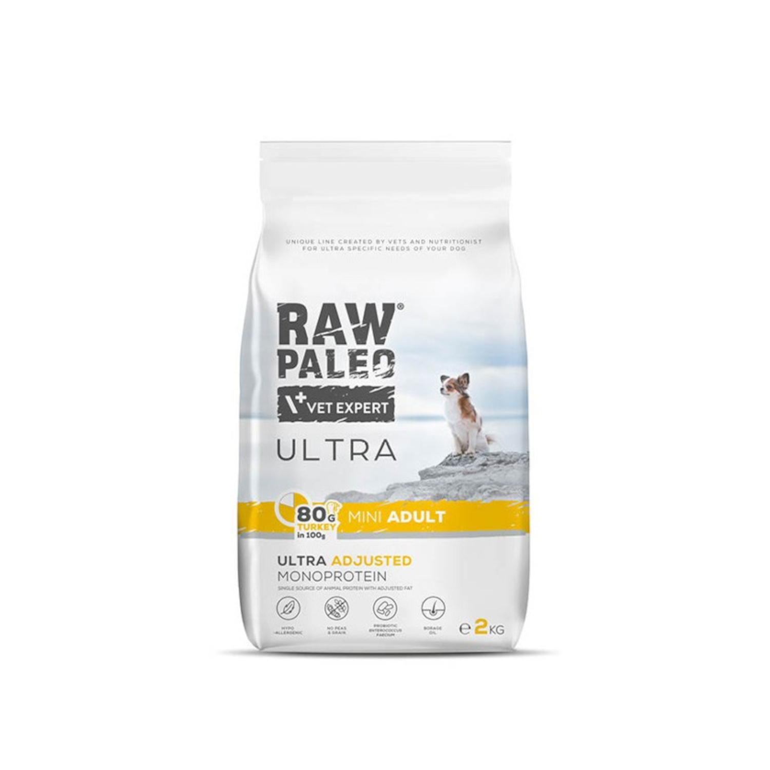 RAW PALEO ULTRA Turkey Adult Mini | 2kg | Sucha karma z indykiem dla psów ras małych | Bezzbożowa