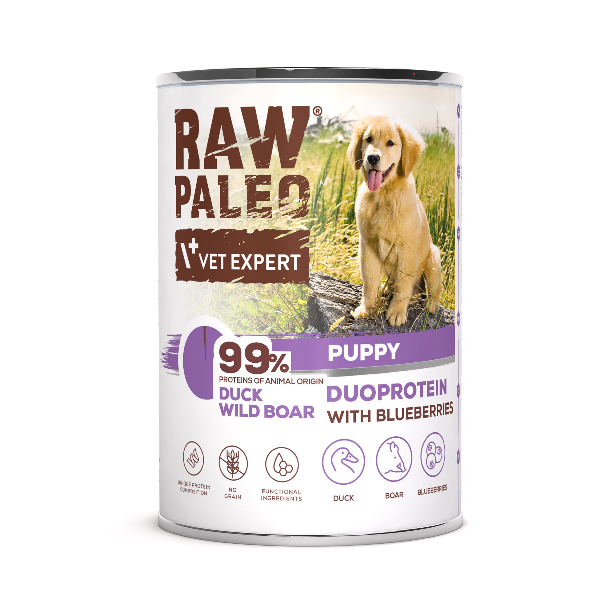 RAW PALEO DUCK&BOAR PUPPY CAN - mokra karma dla szczeniąt duoproteina kaczka z dzikiem