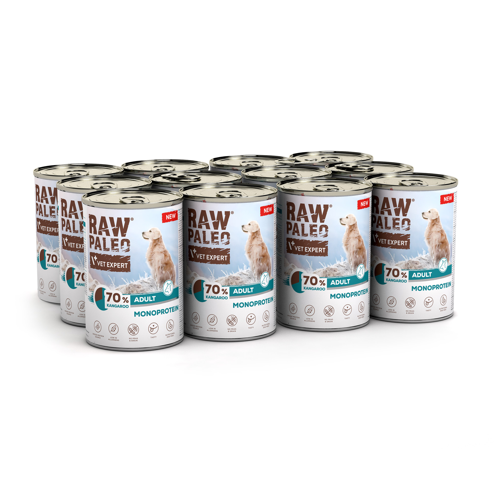 RAW PALEO Adult Dog Kangaroo | 12x400g | Monoproteinowa mokra karma z kangurem | 70% mięsa | Bez zbóż