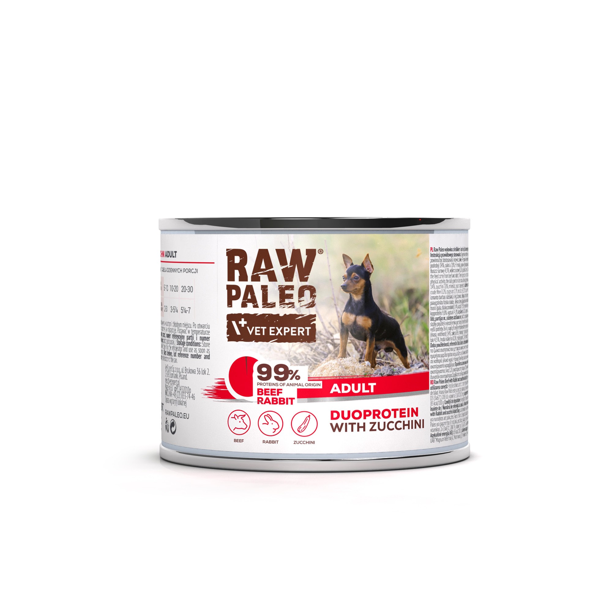 RAW PALEO BEEF&RABBIT ADULT CAN - mokra karma dla psów dorosłych duoproteina wołowina z królikiem