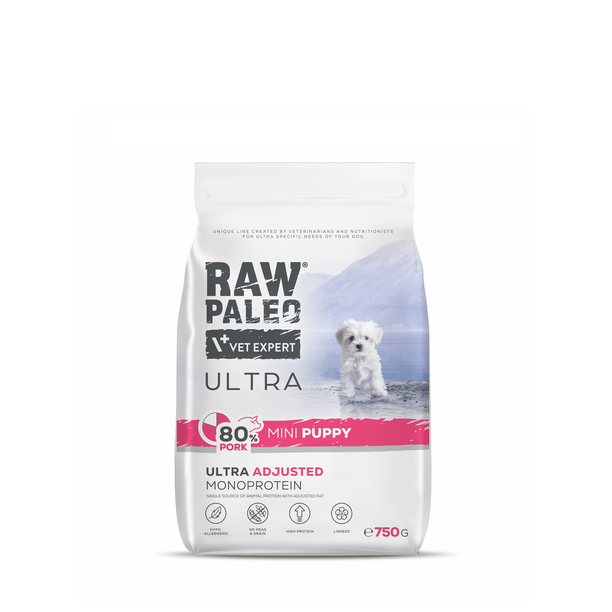 RAW PALEO ULTRA Pork Puppy Mini | 750g | Karma z wieprzowiną dla szczeniąt małych ras | Monoproteina | Hipoalergiczna