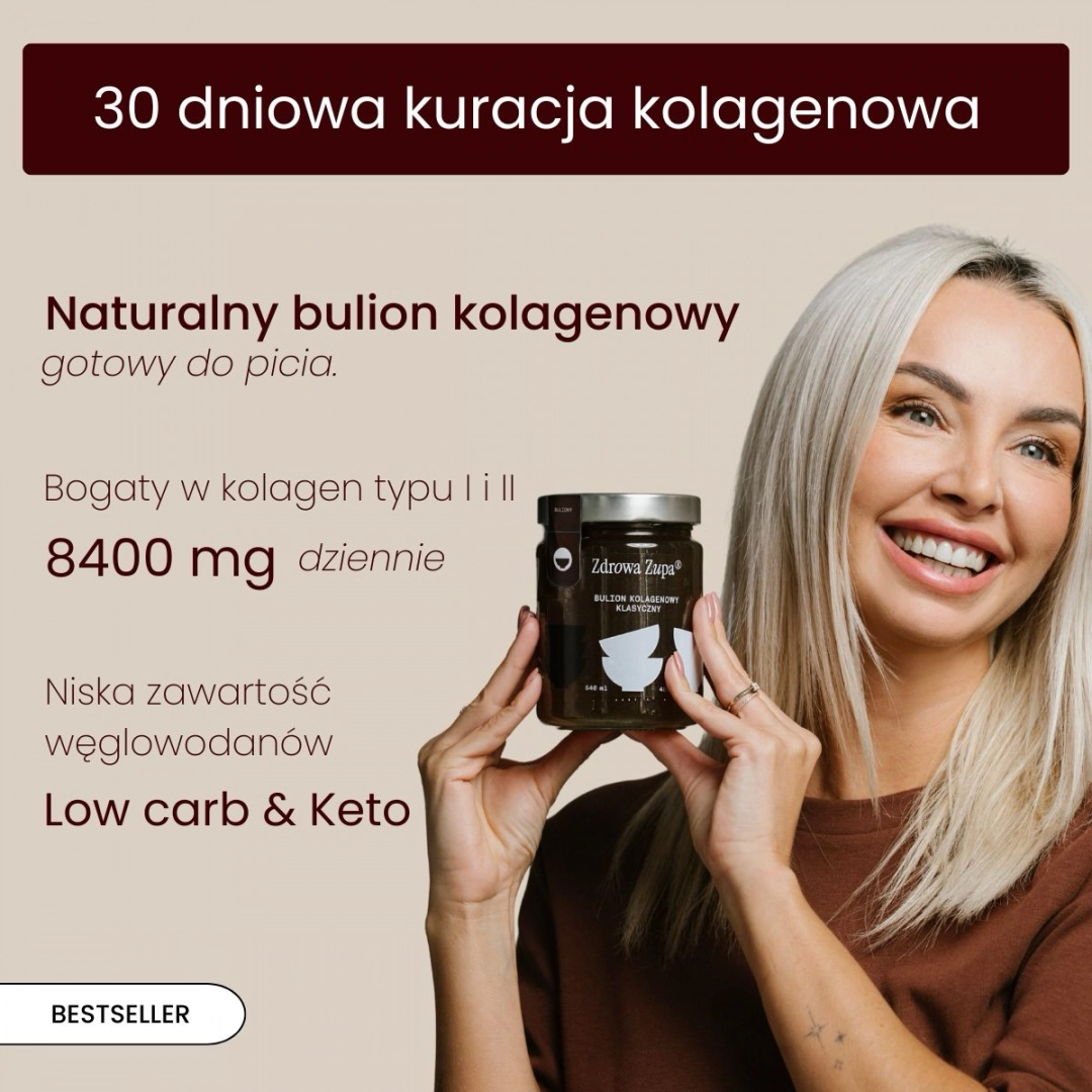 30 dniowa kuracja kolagenowa (długo gotowane buliony, bez glutenu, bez laktozy, czysty skład 15 x 540 ml, do lodówki)