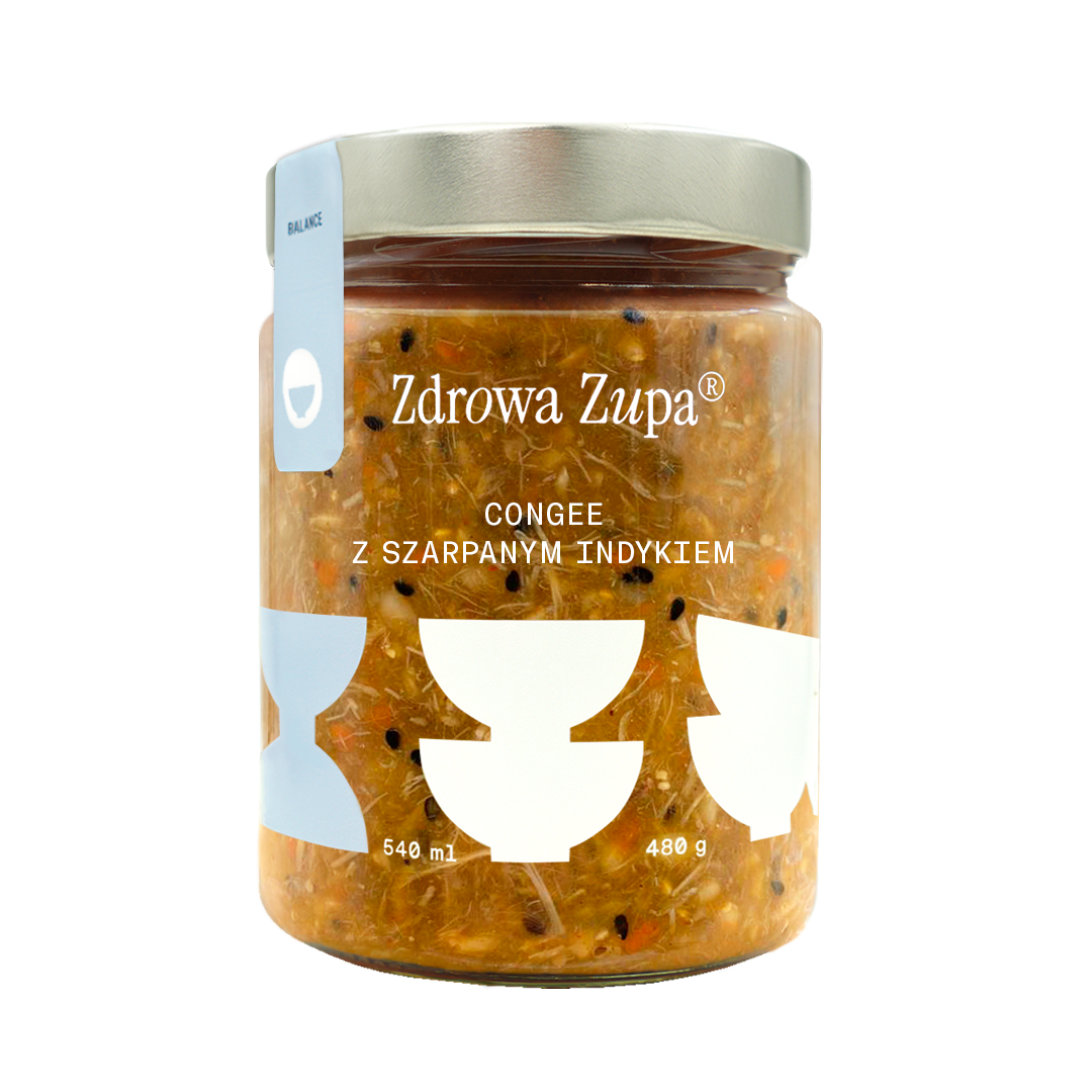 Congee z szarpanym indykiem bezglutenowe 540 ml (bez glutenu, bez laktozy, czysty skład 540 ml, do lodówki)