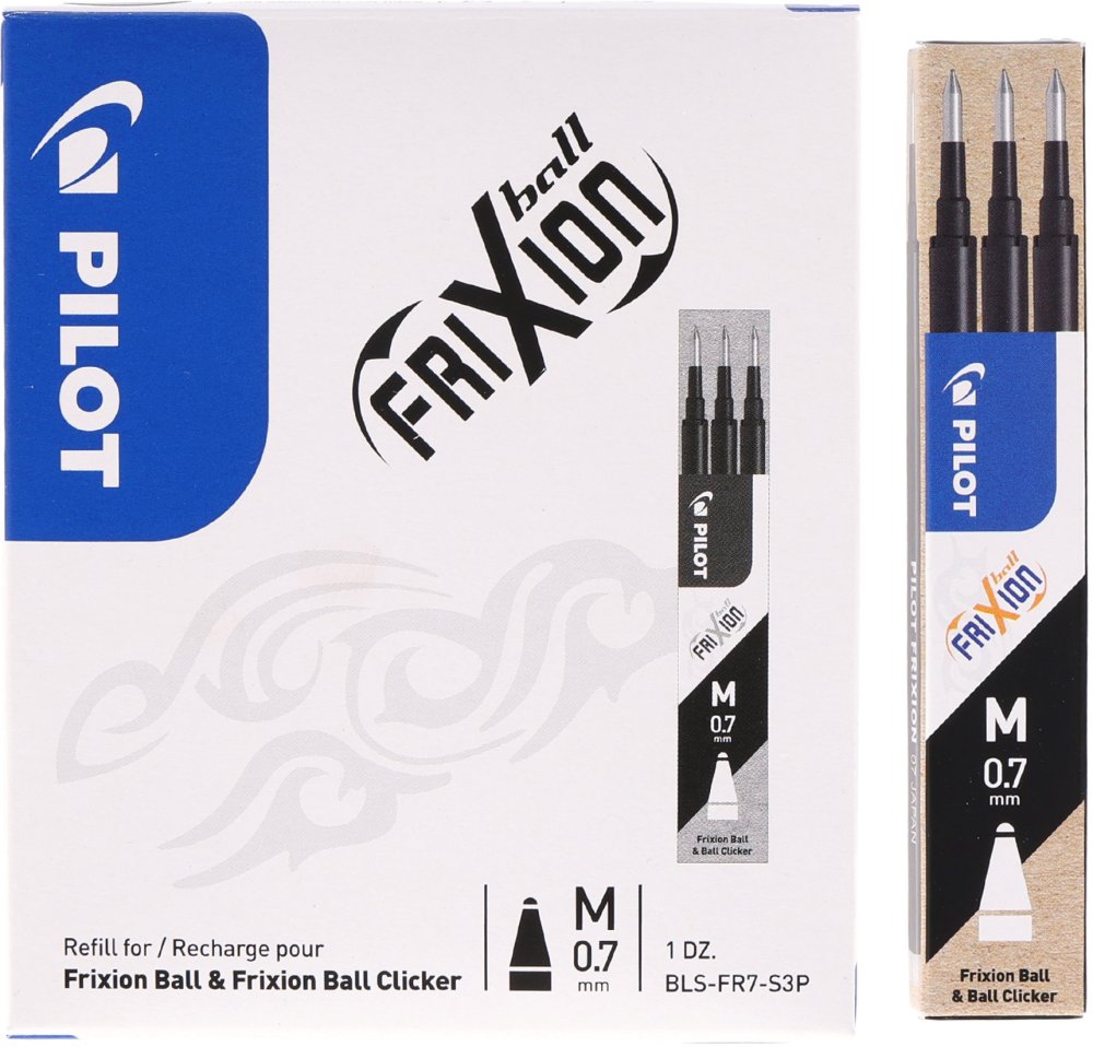 12x Wkład do wymazywalnego pióra kulkowego Pilot, Frixion, 0.7mm, 3 sztuki, czarny