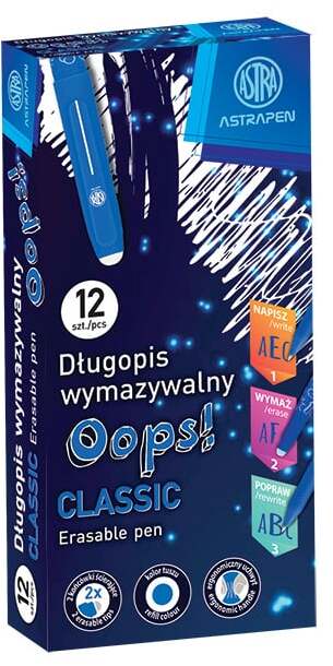 Długopis wymazywalny Astra Astrapen OOPS! Classic, 0.6mm, 12 sztuk, niebieski