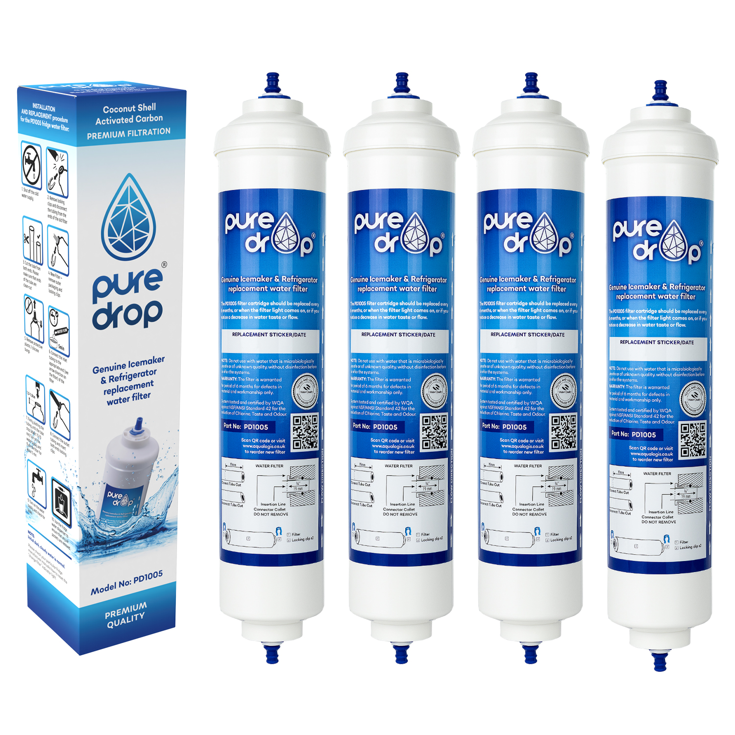 PureDrop PD1005 Filtr Wody Do lodówki Samsung DA29-10105J, LG ADQ73693901, Hisense Zewnętrzny na Wężyku 4pk