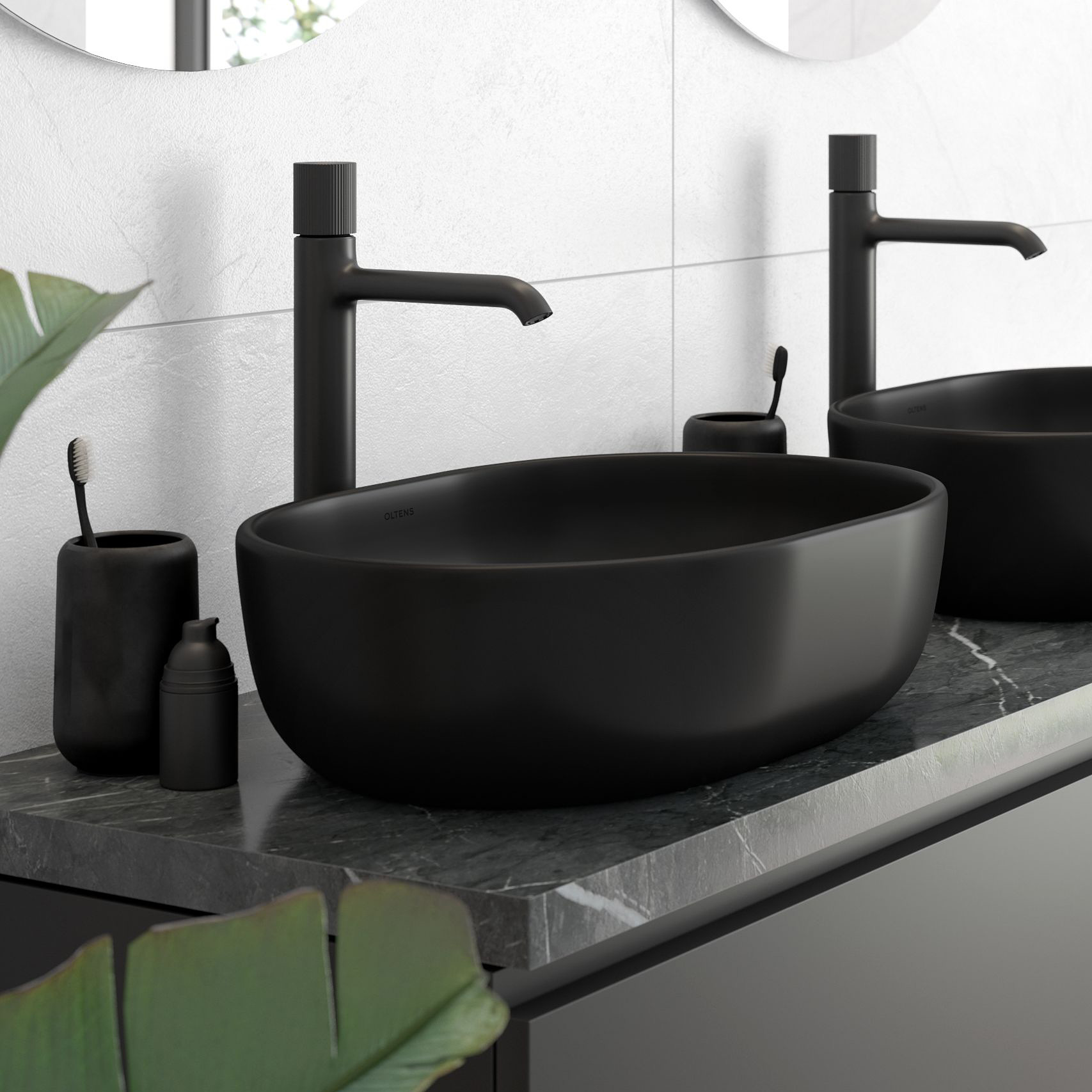 Oltens Hamnes umywalka 49x39,5 cm owalna nablatowa czarna 40300300 - Wysyłka w 24h