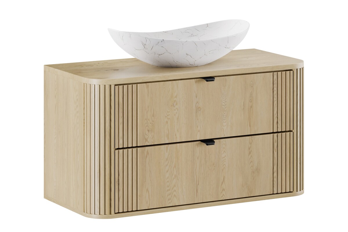 Zestaw Comad Ovalia Cremona szafka z blatem 100 cm wisząca dąb i umywalka nablatowa Lena 61,5x36 cm biały mat SET-OVC B CREMONA 100CM UN ...