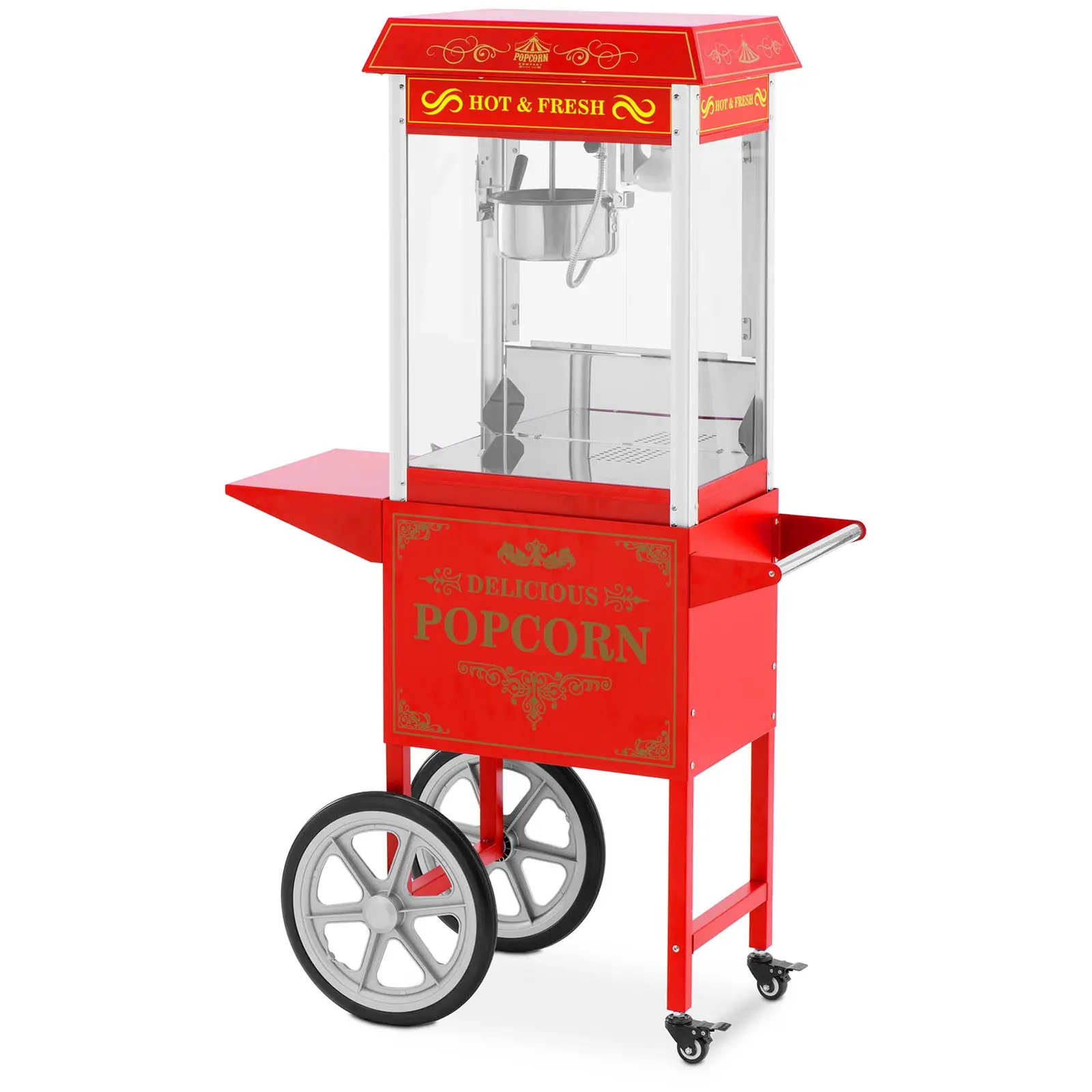 Maszyna do popcornu z wózkiem RETRO, 1500 W, czerwona | 10012713