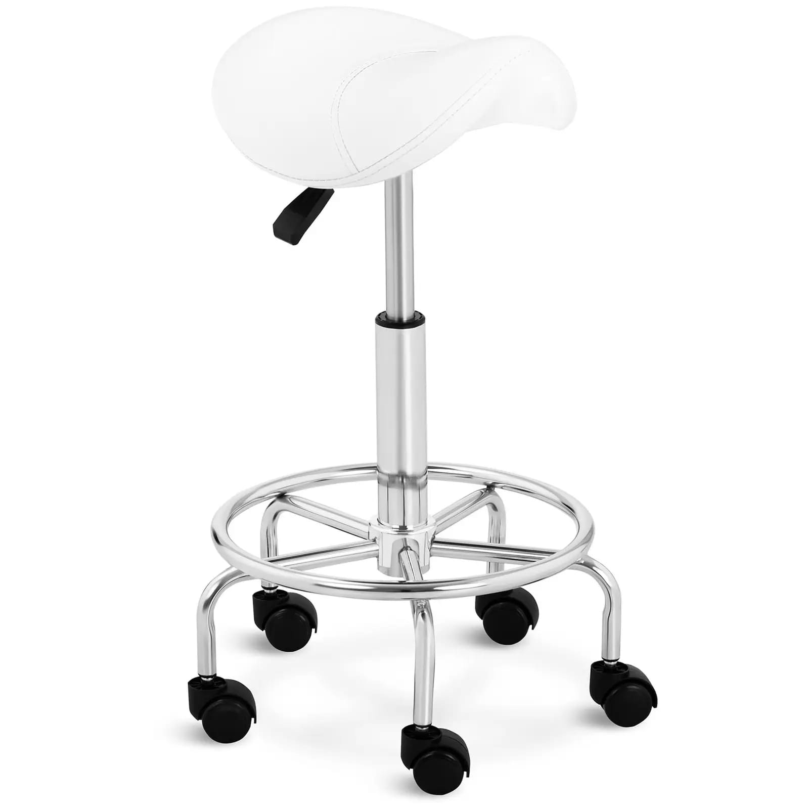 Taboret ergonomiczny, krzesło siodłowe z podnóżkiem białe | 10040301