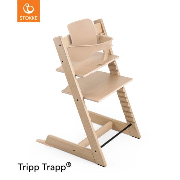 Stokke Tripp Trapp + zestaw Baby Set + tacka - rosnące krzesełko do karmienia z akcesoriami-Oak Natural (drewno dębowe)-Black