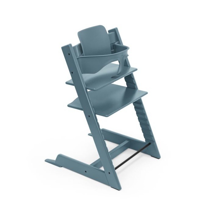 Stokke Tripp Trapp + zestaw Baby Set + tacka - rosnące krzesełko do karmienia z akcesoriami-Fjord Blue-Vanilla White