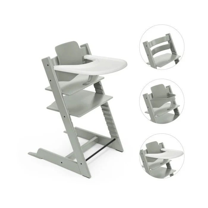 Stokke Tripp Trapp + zestaw Baby Set + tacka - rosnące krzesełko do karmienia z akcesoriami-Glacier Green-White