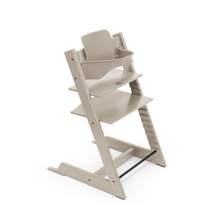 Stokke Tripp Trapp + zestaw Baby Set + tacka - rosnące krzesełko do karmienia z akcesoriami-Cashmere Grey-Black