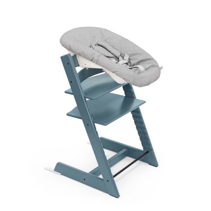 Stokke Tripp Trapp + Newborn Set - rosnące krzesełko do karmienia z zestawem dla noworodka-Fjord Blue-Grey