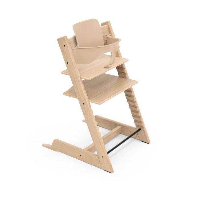 Stokke Tripp Trapp + zestaw Baby Set + tacka - rosnące krzesełko do karmienia z akcesoriami-Oak Natural (drewno dębowe)-Vanilla White